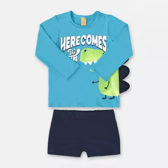 Conjunto De Camiseta Dinossauro & Sungão- Azul & Azul Marinho- Up Baby
