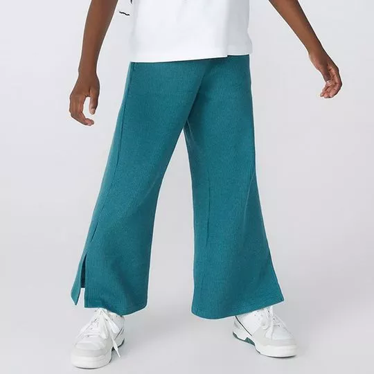 Calça Pantalona Com Recortes- Verde