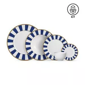 Aparelho De Jantar Stripe<BR>- Branco & Azul Escuro<BR>- 30Pçs<BR>- Alleanza Ceramica