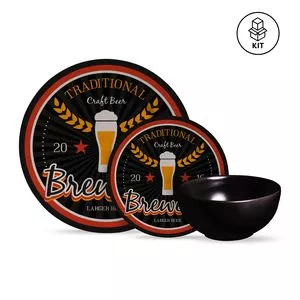 Aparelho De Jantar Beer Brewery<BR>- Preto & Vermelho<BR>- 12Pçs