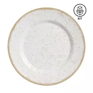Jogo De Pratos Rasos Liso Organic<BR>- Branco & Bege<BR>- 6Pçs<BR>- Alleanza Ceramica