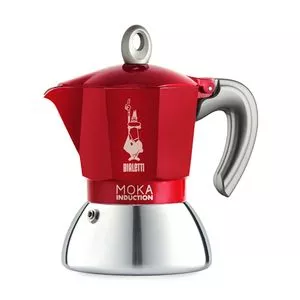 Cafeteira Moka Induction<BR>- Inox & Vermelha<BR>- 100ml<BR>- Bialetti