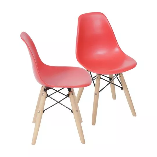 Jogo De Cadeiras Eames Infantil- Vermelho & Bege Claro- 2Pçs- Or Design
