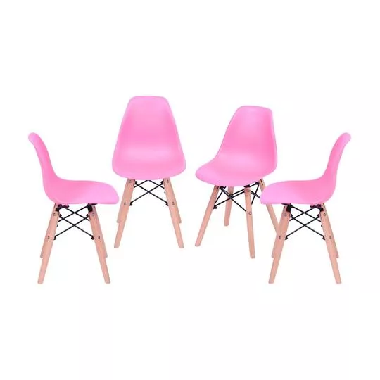 Jogo De Cadeiras Lisas Infantis- Rosa & Marrom Claro- 4Pçs- Or Design