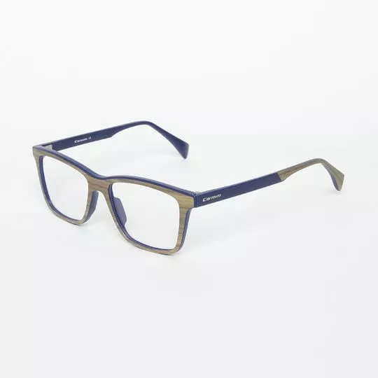 Armação Retangular Para Óculos De Grau- Marrom Claro & Azul Escuro