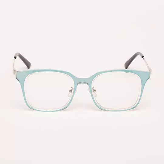 Armação Quadrada Para Óculos De Grau- Azul Claro & Prateada