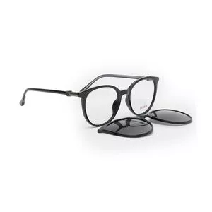 Armação Arredondada Para Óculos De Grau Com Clip On<BR>- Preta