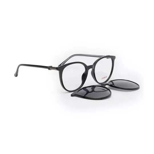 Armação Arredondada Para Óculos De Grau Com Clip On- Preta