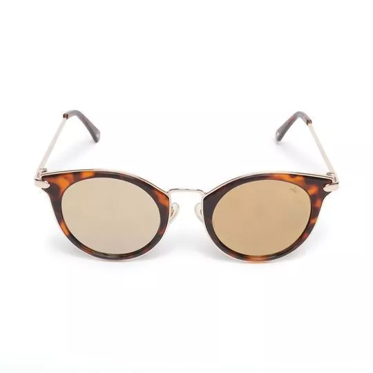 Óculos De Sol Arredondado- Marrom & Dourado