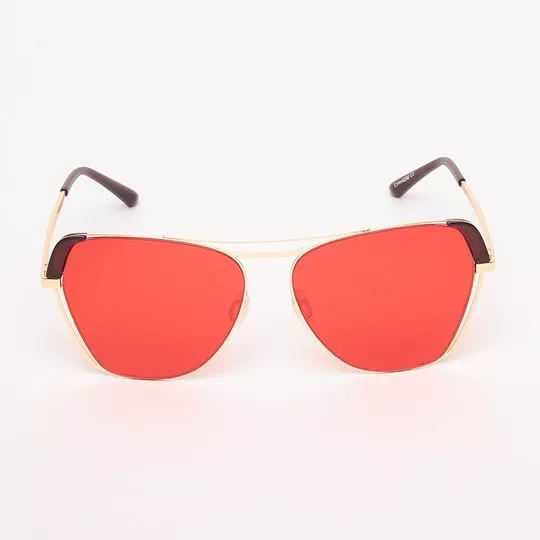 Óculos De Sol Arredondado- Vermelho & Dourado