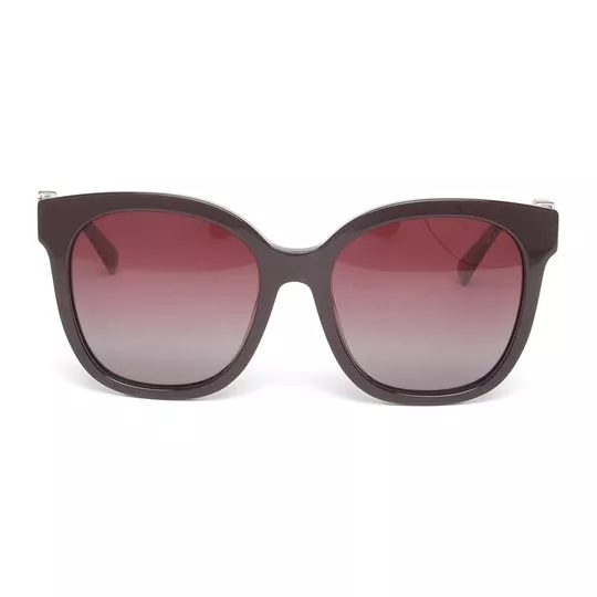 Óculos De Sol Arredondado- Roxo & Bege- 5,4x14x1,8cm