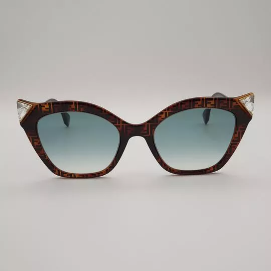 Óculos De Sol Gatinho- Marrom & Dourado- Fendi