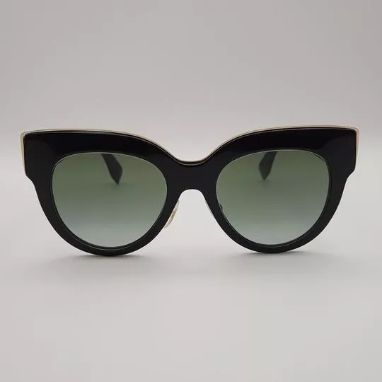 Óculos De Sol Arredondado- Preto & Dourado- Fendi