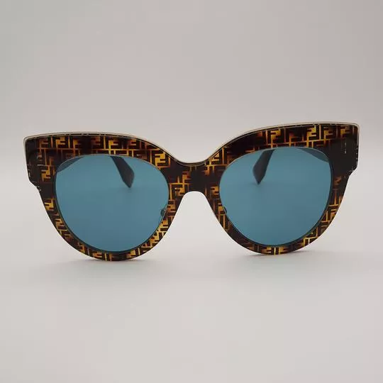 Óculos De Sol Arredondado- Marrom & Azul- Fendi