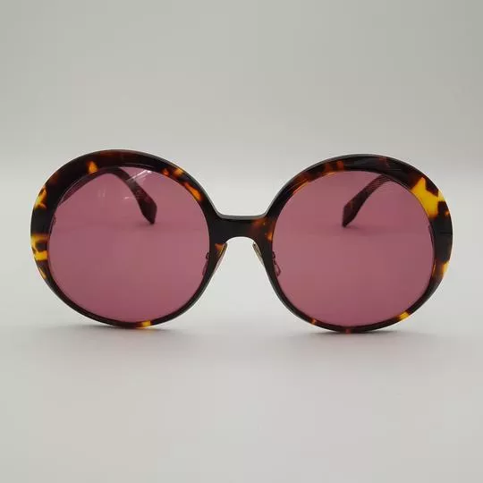 Óculos De Sol Redondo- Marrom Escuro & Rosa- Fendi