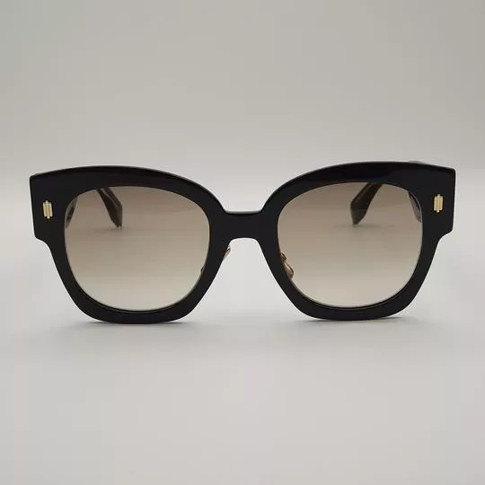 Óculos De Sol Arredondado- Preto & Marrom- Fendi