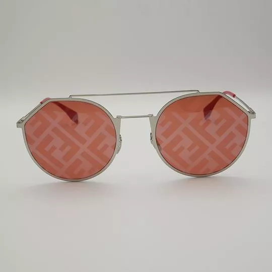 Óculos De Sol Arredondado- Prateado & Vermelho- Fendi