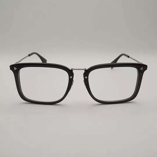 Armação Retangular Para Óculos De Grau- Preto & Prateado- Fendi