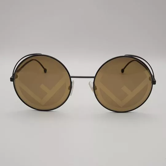 Óculos De Sol Redondo- Preto & Marrom- Fendi
