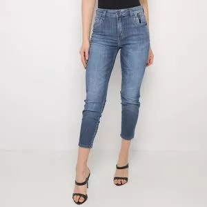 Calça Jeans Capri Com Bolsos<BR>- Azul Marinho