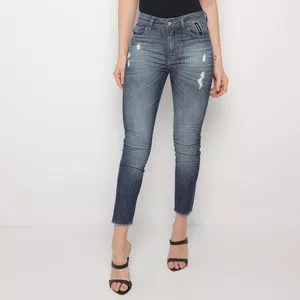 Calça Jeans Skinny Estonada<BR>- Azul Marinho