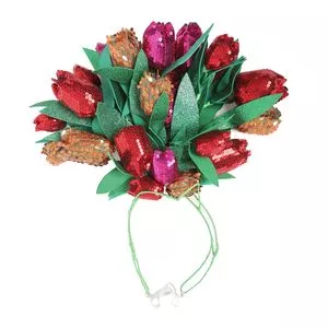 Tiara Com Flores<BR>- Verde Escuro & Vermelha