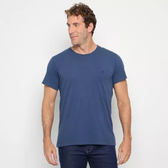 Camiseta Com Bordado- Azul Escuro- AD Fashion