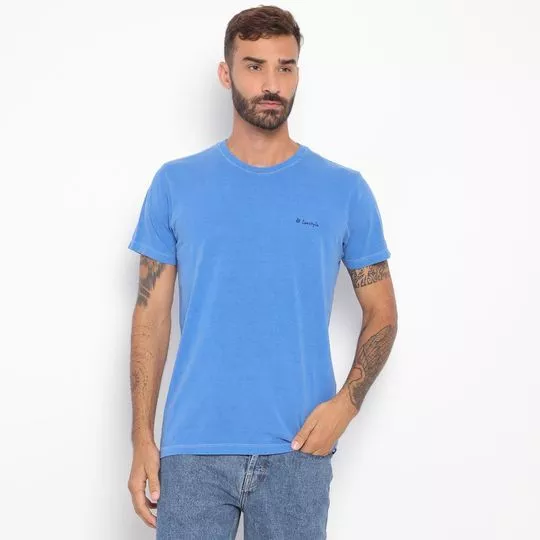 Camiseta Básica Com Bordado- Azul & Azul Marinho- AD Fashion