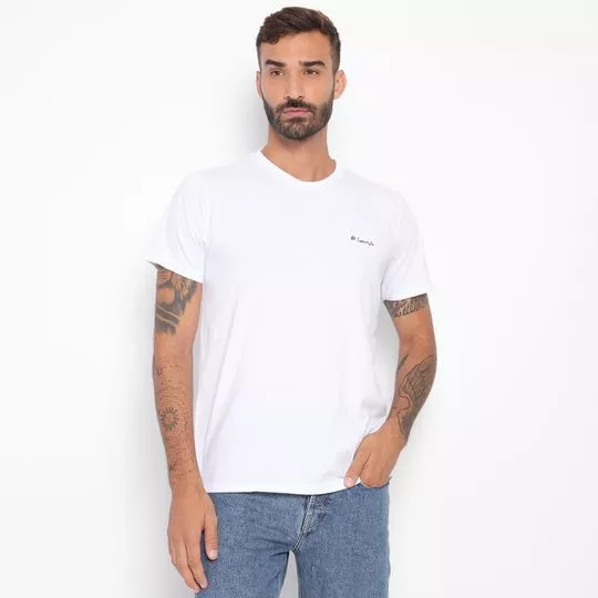 Camiseta Básica Com Bordado- Branca & Preta- AD Fashion