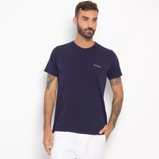 Camiseta Básica Com Bordado- Azul Marinho & Branca- AD Fashion