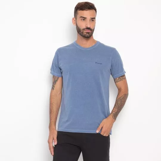Camiseta Básica Com Bordado- Azul Escuro- AD Fashion