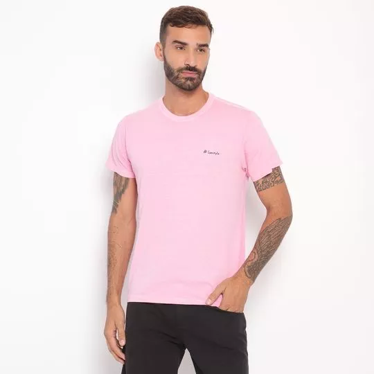 Camiseta Básica Com Bordado- Rosa Claro & Azul Marinho- AD Fashion