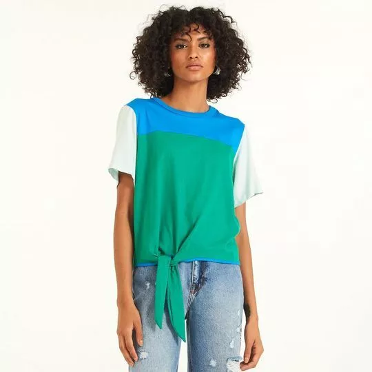 Blusa Com Amarração- Verde & Azul