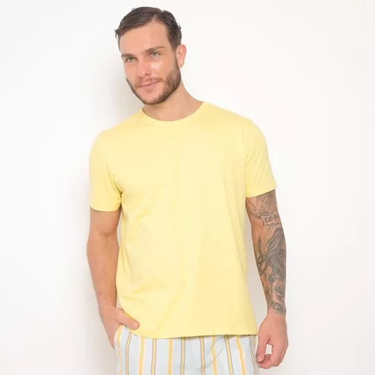 Camiseta Com Bordado- Amarelo Claro & Branca