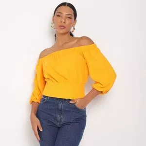 Blusa Ciganinha Com Recortes<BR>- Amarela