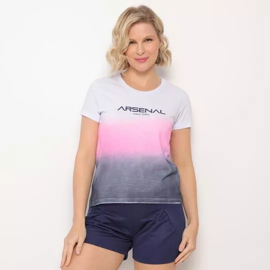 Camiseta Com Inscrição- Azul Marinho & Pink- Club Polo Collection