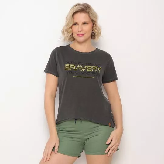 Camiseta Com Inscrições- Preta & Amarela- Club Polo Collection