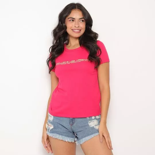 Camiseta Com Inscrições- Rosa Escuro & Amarela- Club Polo Collection