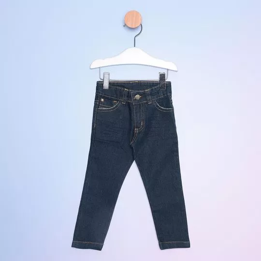 Calça Jeans Reta Com Pespontos- Azul Marinho- Bicho Molhado