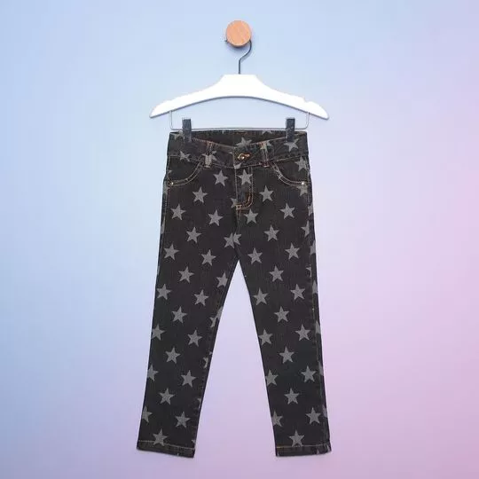 Calça Reta Jeans Estrelas- Cinza Escuro & Cinza- Bicho Molhado