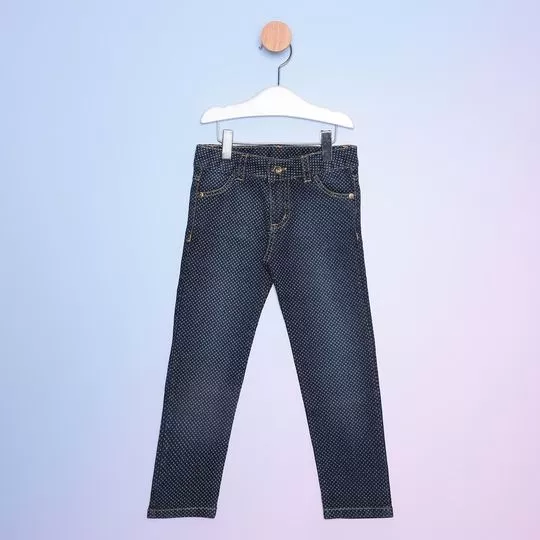 Calça Jeans Reta Estrelas- Azul Marinho & Branca- Bicho Molhado