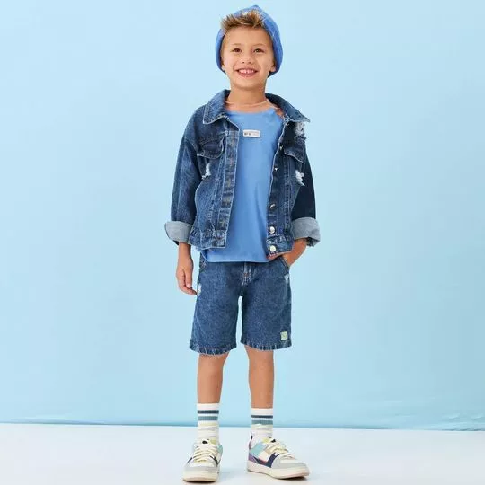 Jaqueta Jeans Com Destroyed- Azul- Boy Joy