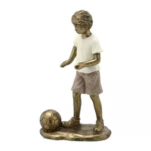 Criança Decorativa Futebol<BR>- Dourada & Branca<BR>- 15,5x8,5x8,5cm<BR>- Mabruk