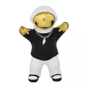 Astronauta Decorativo<BR>- Branco & Dourado<BR>- 19,5x10,5x7,5cm<BR>- Mabruk