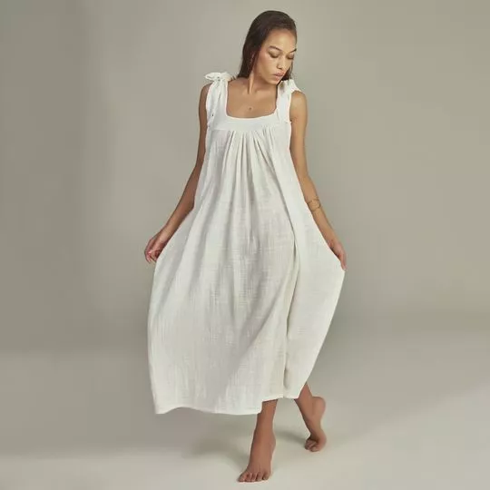 Vestido Midi Com Recortes- Off White