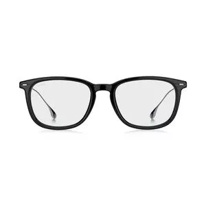 Armação Retangular Para Óculos De Grau<BR>- Preta & Prateada<BR>- Hugo Boss