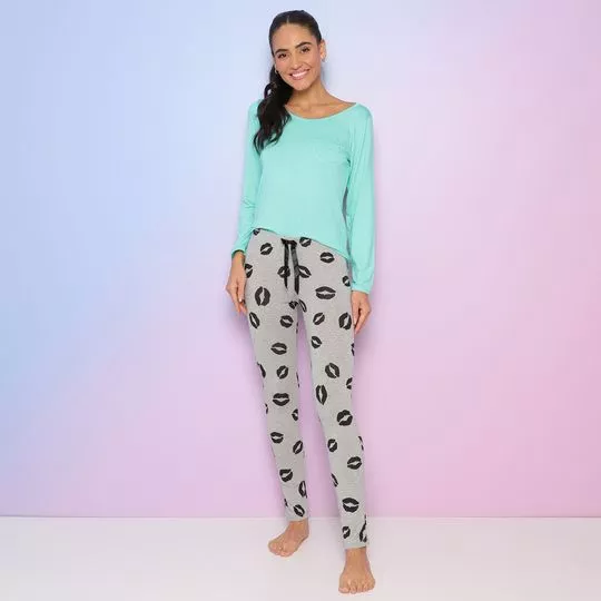 Pijama Bocas- Verde Água & Cinza
