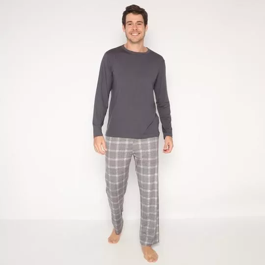 Pijama Xadrez- Cinza Escuro & Cinza