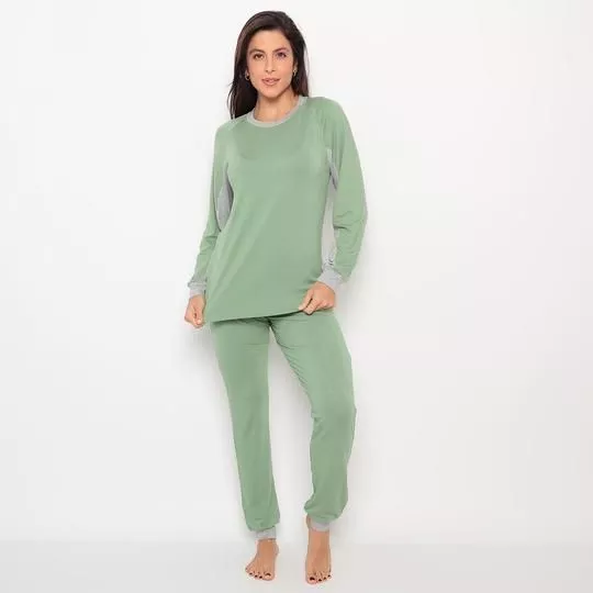 Pijama Básico- Verde Oliva & Cinza