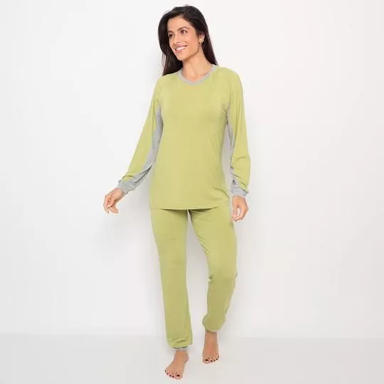Pijama Básico- Verde Limão & Cinza